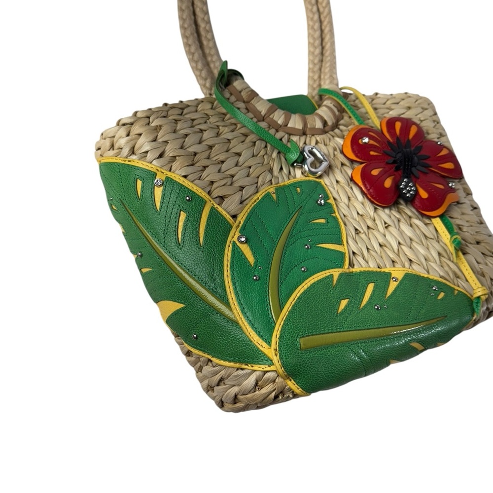 BRIGHTON STRAW & LEATHER FLOWER LEAVES purse - Picture 6 of 13